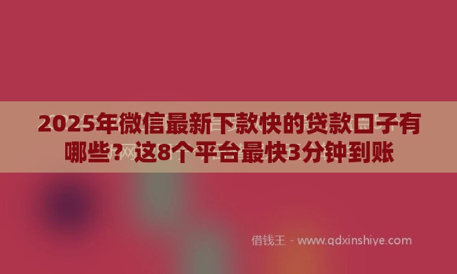 2025年微信最新下款快的贷款口子有哪些？这8个平台最快3分钟到账