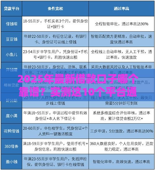 2025年最新借款口子哪个靠谱？实测这10个平台通过率高、利率低！