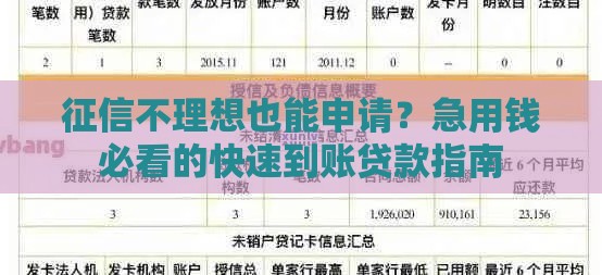 征信不理想也能申请？急用钱必看的快速到账贷款指南