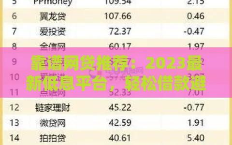 靠谱网贷推荐：2023最新低息平台，轻松借款避坑指南！