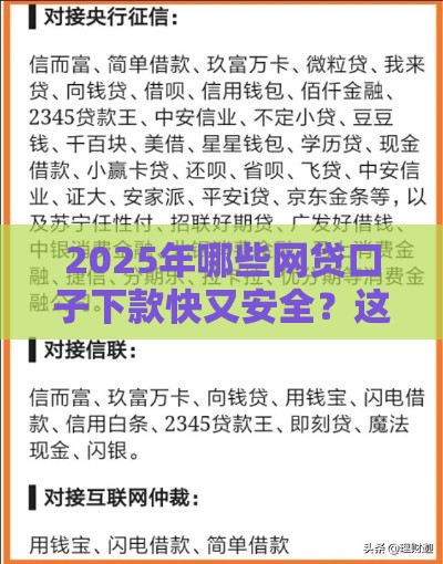 2025年哪些网贷口子下款快又安全？这5个平台靠谱推荐！