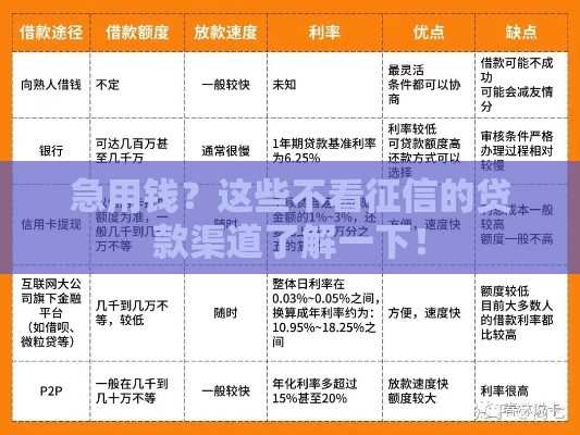 急用钱？这些不看征信的贷款渠道了解一下！