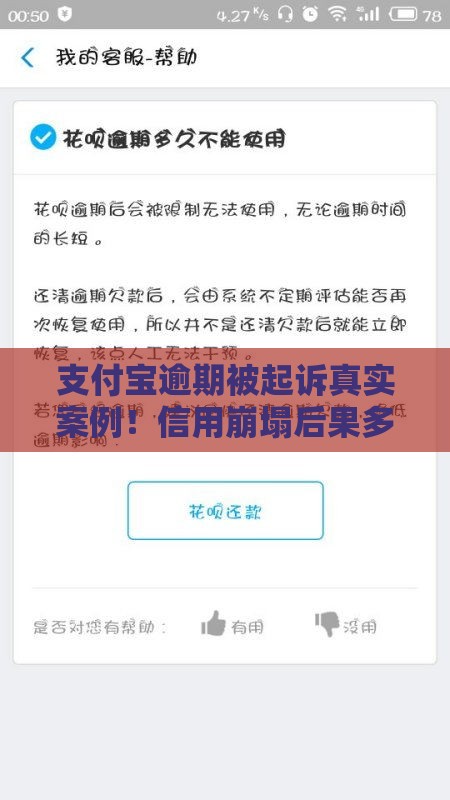 支付宝逾期被起诉真实案例！信用崩塌后果多严重？