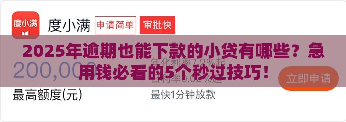 2025年逾期也能下款的小贷有哪些？急用钱必看的5个秒过技巧！