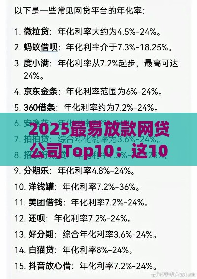 2025最易放款网贷公司Top10：这10家下款快、额度高