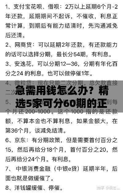 急需用钱怎么办？精选5家可分60期的正规网贷平台推荐！