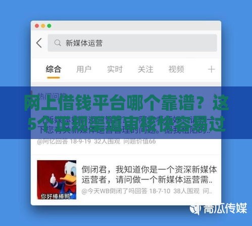网上借钱平台哪个靠谱？这5个正规渠道审核快容易过