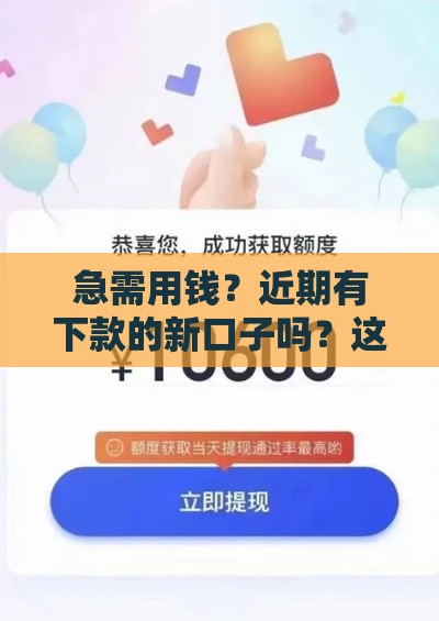 急需用钱？近期有下款的新口子吗？这些渠道真实可靠！