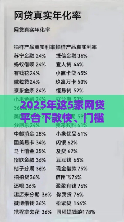 2025年这5家网贷平台下款快、门槛低（附真实评测）