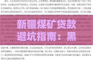 新疆煤矿贷款避坑指南：黑口子地址调查后的资金周转门道