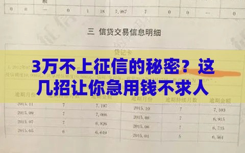 3万不上征信的秘密？这几招让你急用钱不求人