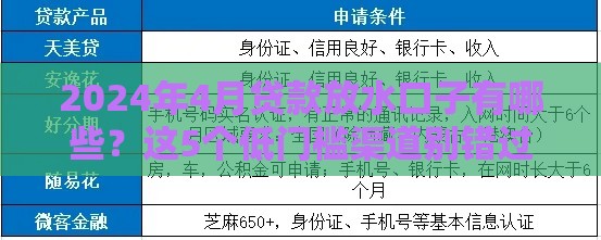2024年4月贷款放水口子有哪些？这5个低门槛渠道别错过！