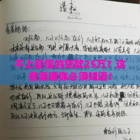 不上征信的贷款25万？这些渠道你必须知道！