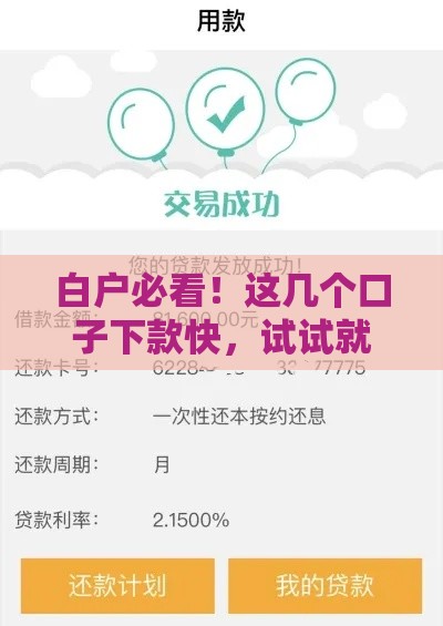 白户必看！这几个口子下款快，试试就知有没有