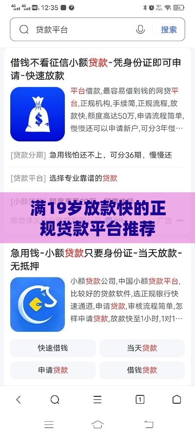 满19岁放款快的正规贷款平台推荐