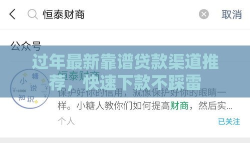 过年最新靠谱贷款渠道推荐，快速下款不踩雷