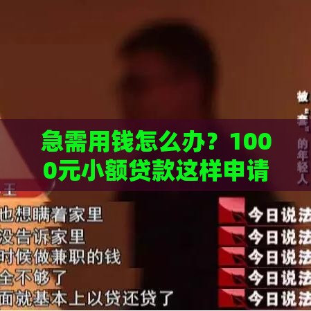 急需用钱怎么办？1000元小额贷款这样申请最划算