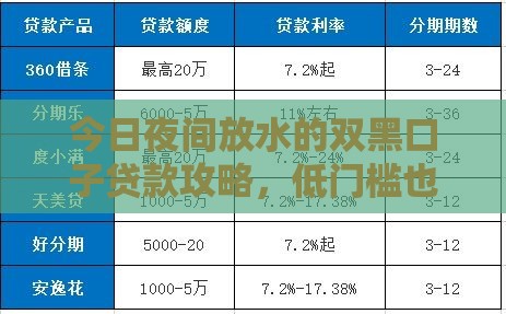 今日夜间放水的双黑口子贷款攻略，低门槛也能申请