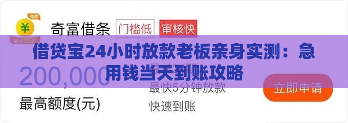 借贷宝24小时放款老板亲身实测：急用钱当天到账攻略