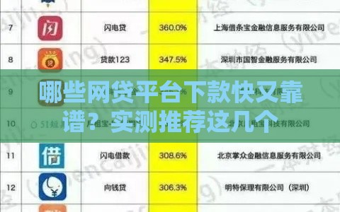 哪些网贷平台下款快又靠谱？实测推荐这几个