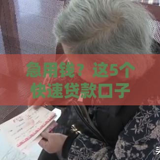 急用钱？这5个快速贷款口子靠谱推荐！