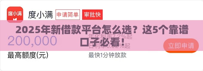 2025年新借款平台怎么选？这5个靠谱口子必看！