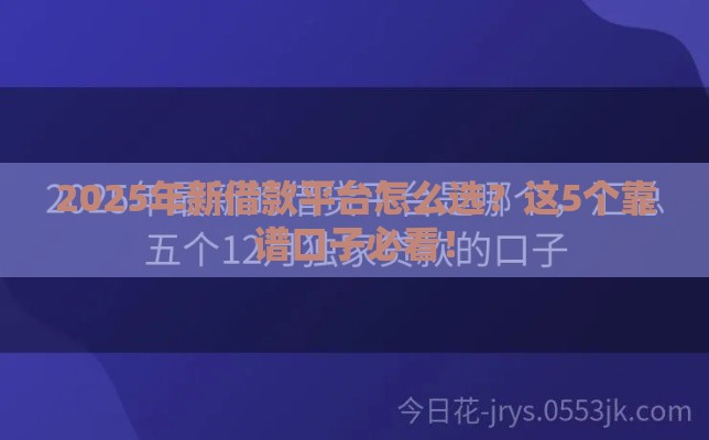 2025年新借款平台怎么选？这5个靠谱口子必看！