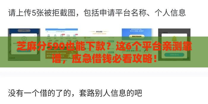 芝麻分590也能下款？这6个平台亲测靠谱，应急借钱必看攻略！