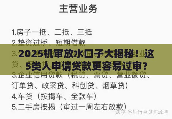 2025机审放水口子大揭秘！这5类人申请贷款更容易过审？