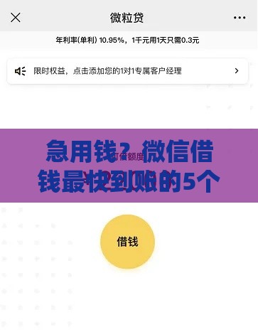 急用钱？微信借钱最快到账的5个方法，几百块轻松搞定！