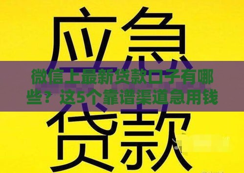 微信上最新贷款口子有哪些？这5个靠谱渠道急用钱必看