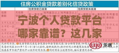 宁波个人贷款平台哪家靠谱？这几家正规渠道审批快、利率低！