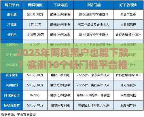 2025年网贷黑户也能下款？实测10个低门槛平台推荐