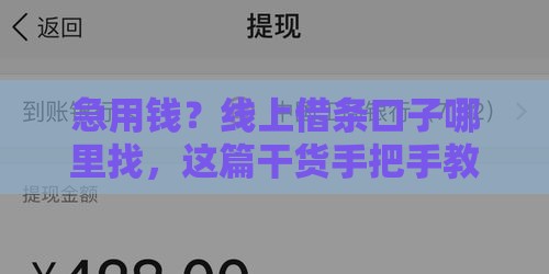 急用钱？线上借条口子哪里找，这篇干货手把手教你！