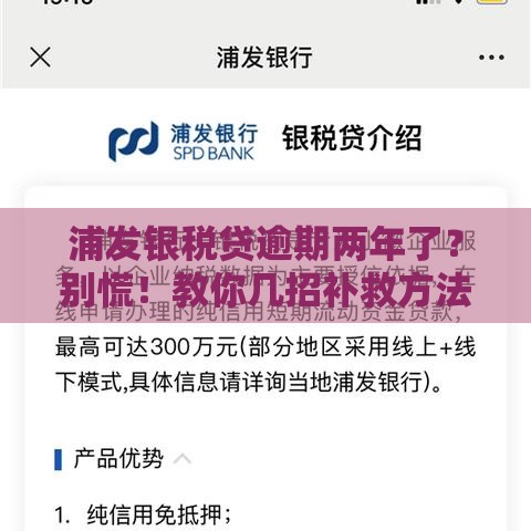 浦发银税贷逾期两年了？别慌！教你几招补救方法