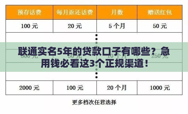 联通实名5年的贷款口子有哪些？急用钱必看这3个正规渠道！