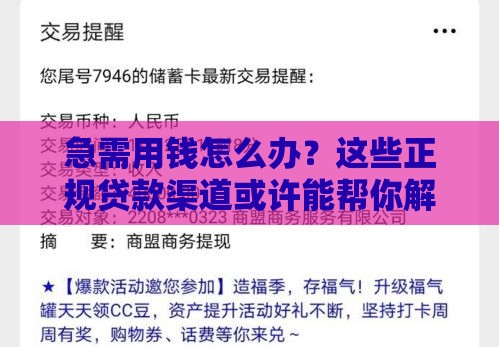 急需用钱怎么办？这些正规贷款渠道或许能帮你解燃眉之急！