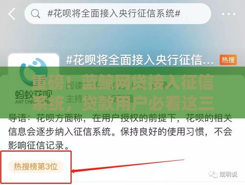 重磅！蓝鲸网贷接入征信系统，贷款用户必看这三点影响