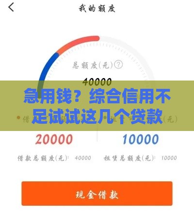 急用钱？综合信用不足试试这几个贷款平台！