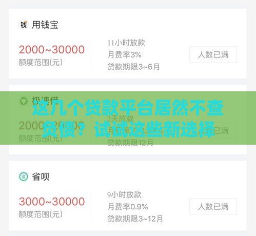 这几个贷款平台居然不查负债？试试这些新选择