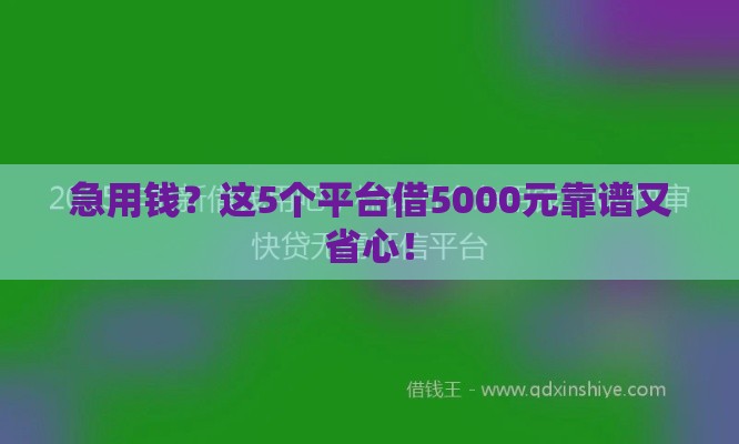 急用钱？这5个平台借5000元靠谱又省心！