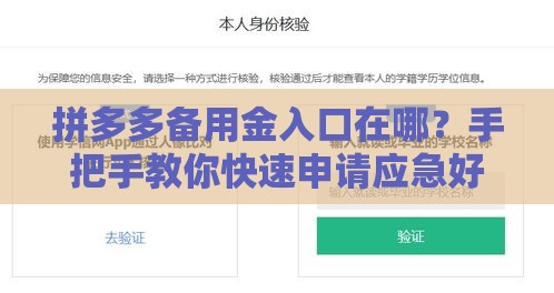 拼多多备用金入口在哪？手把手教你快速申请应急好帮手！
