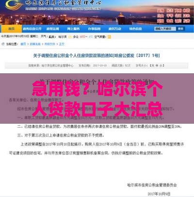 急用钱？哈尔滨个人贷款口子大汇总！