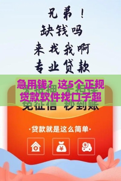 急用钱？这5个正规贷款软件找口子超稳！避坑指南速看