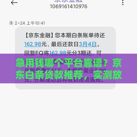 急用钱哪个平台靠谱？京东白条贷款推荐，实测放款快又稳！