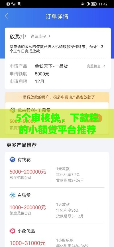 5个审核快、下款稳的小额贷平台推荐