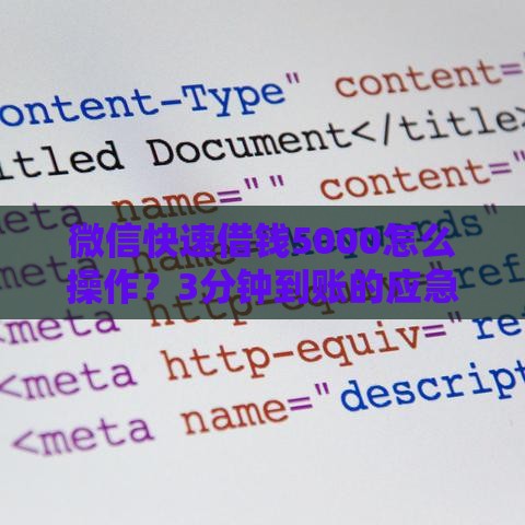 微信快速借钱5000怎么操作？3分钟到账的应急技巧，避免踩坑必看！