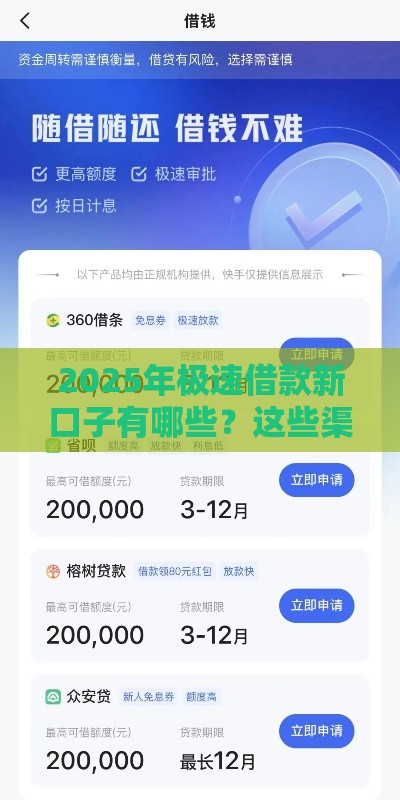 2025年极速借款新口子有哪些？这些渠道靠谱又省心！