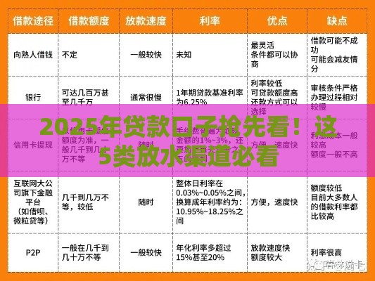 2025年贷款口子抢先看！这5类放水渠道必看