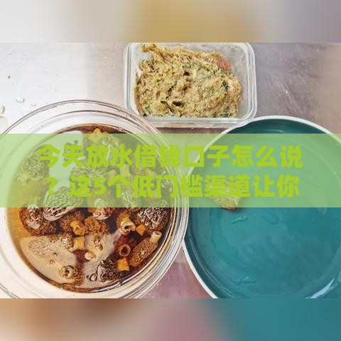 今天放水借钱口子怎么说？这5个低门槛渠道让你轻松解决资金难题